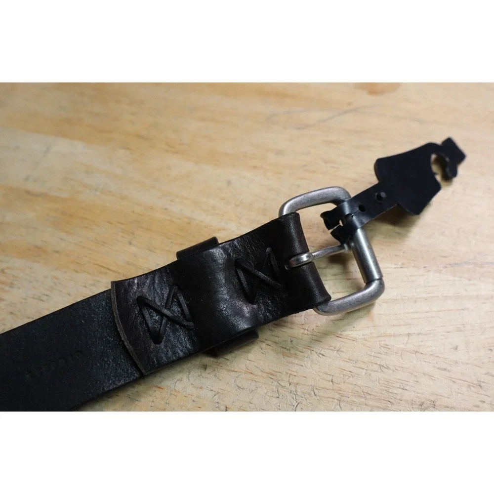 Polo Ralph Lauren Pony Logo Metal Buckle Saddle Leather Belt Black Size 38